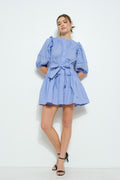 Tiered Cotton Mini Dress with Puff Long Sleeves