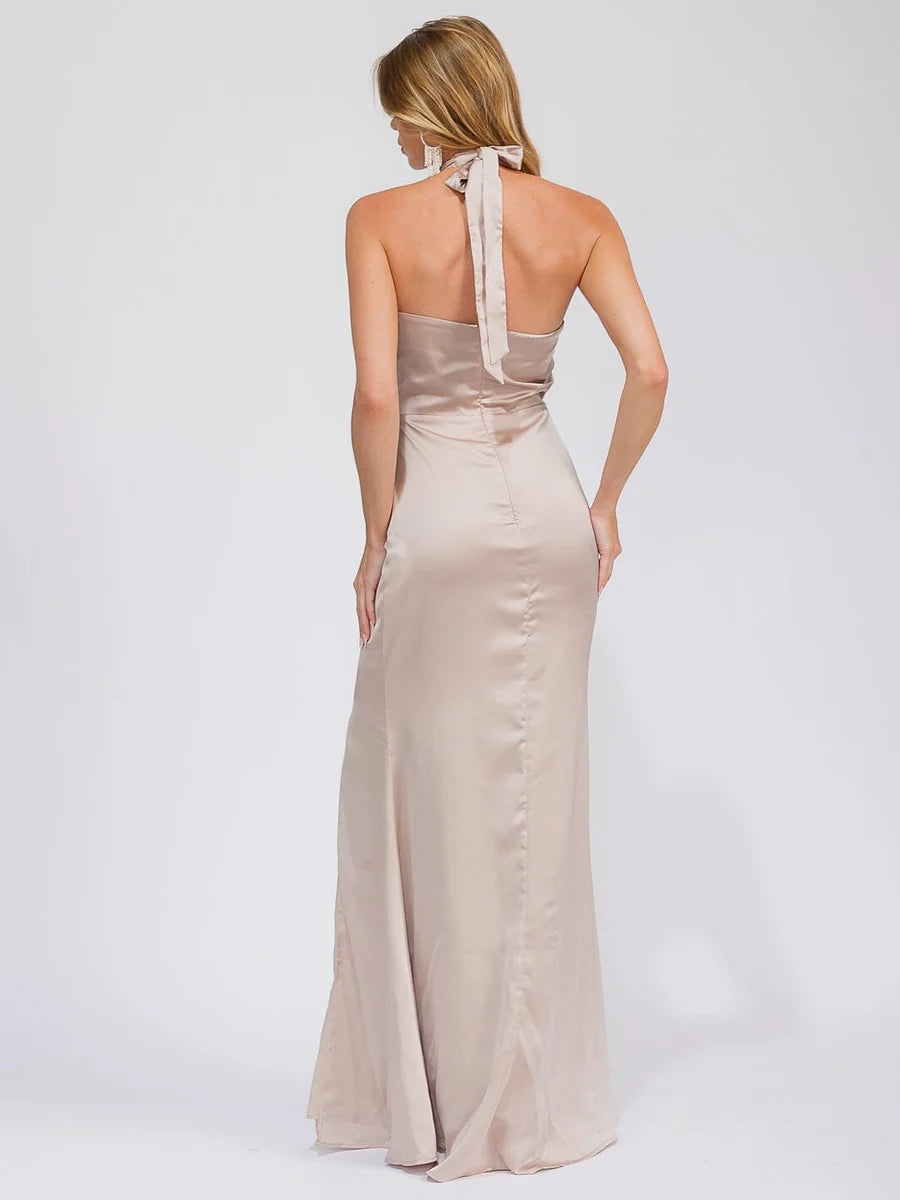 Women's Sleeveless Halter Neck Maxi Dress with Side Slit