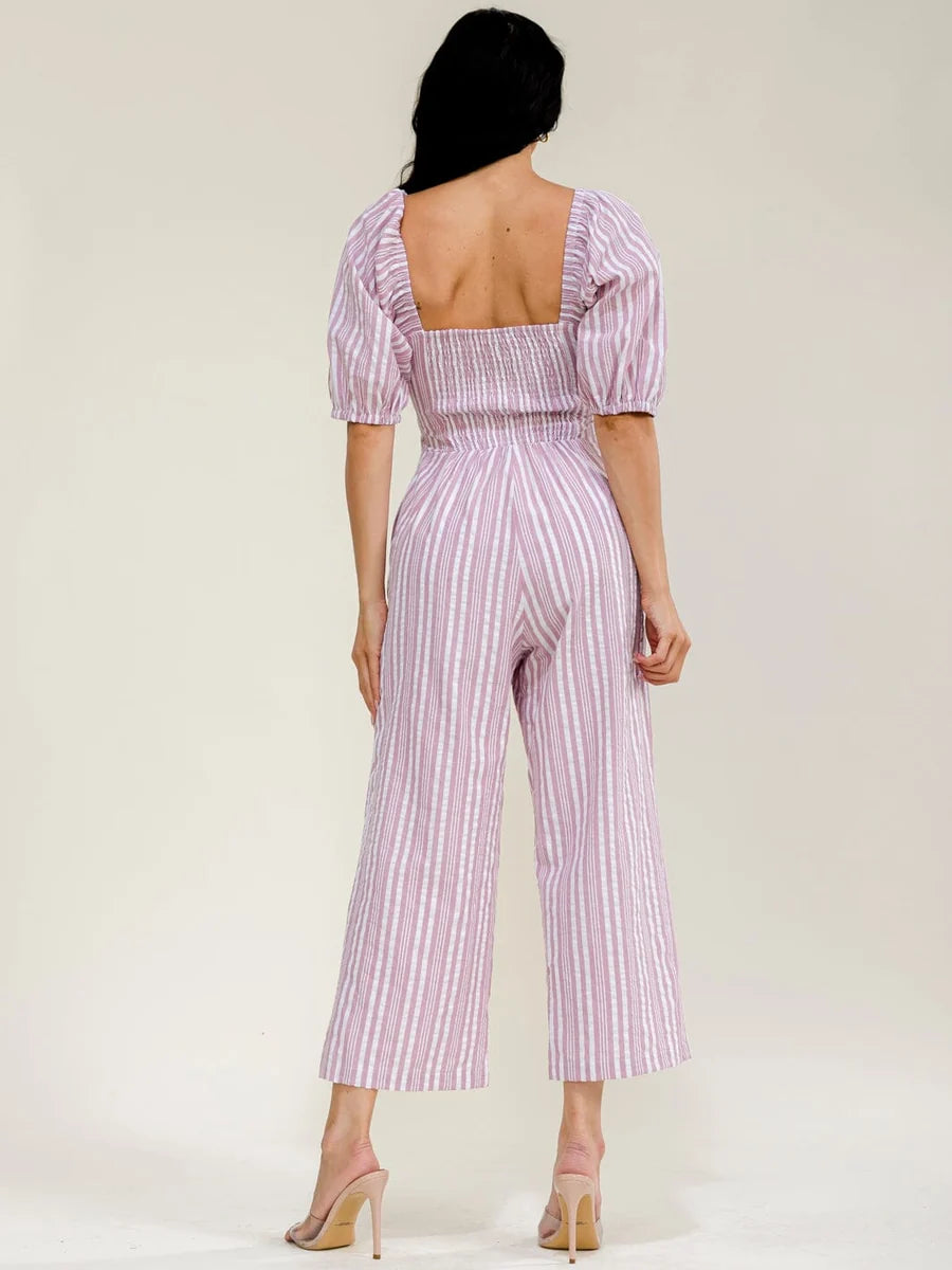 Women's Short-Sleeve Jumpsuit with Front Pockets